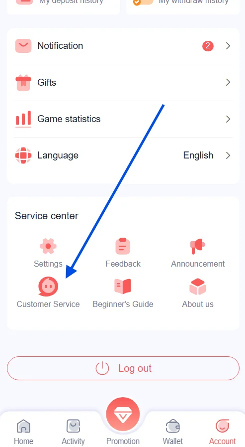  Click on customer service in account section